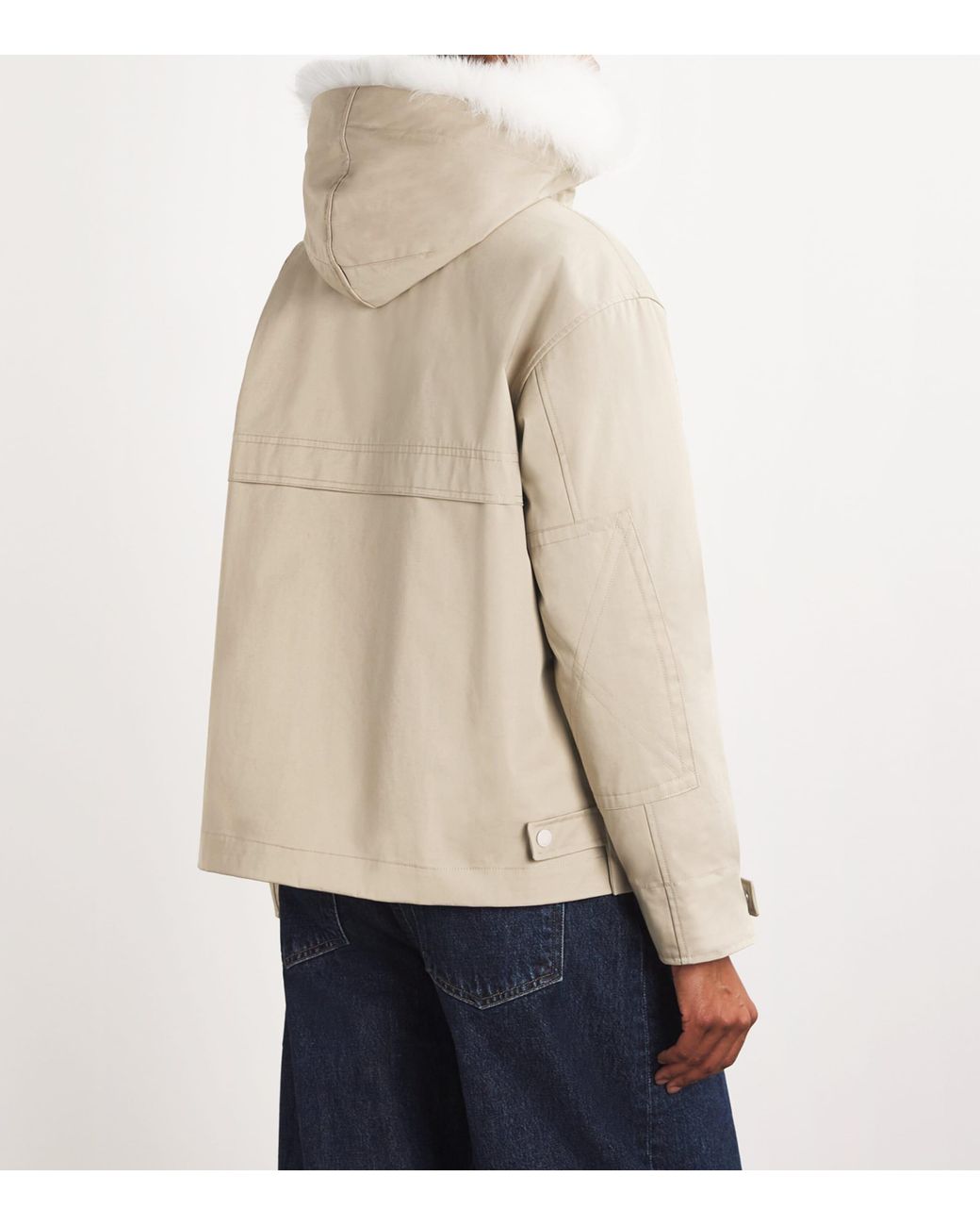 Yves Salomon Natural Canvas Fur-Trim Parka Jacket