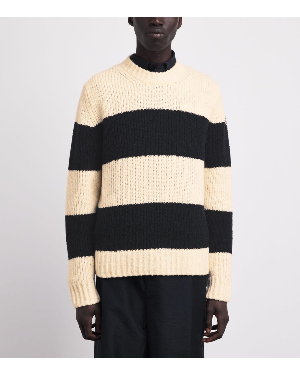 Moncler Black Wool-Blend Stripe Sweater for men