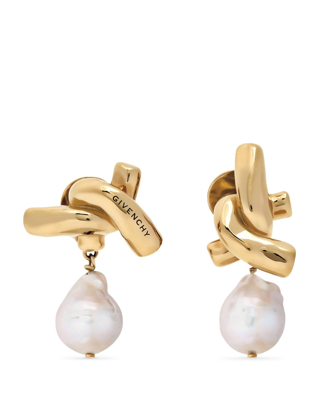 Givenchy Metallic Chain Link Asymmetric Pearl Earrings
