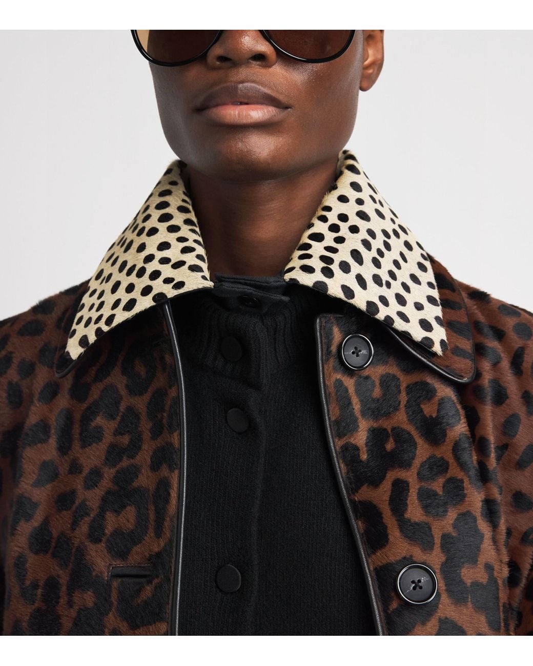 Rohe Black Stretch-Wool Cheetah-Collar Cardigan