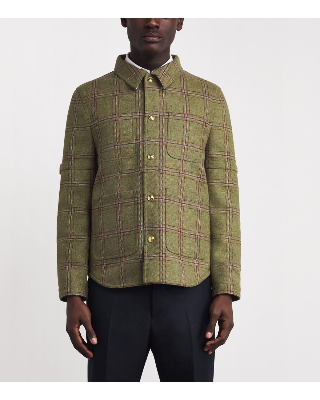 Thom Browne Green Wool Utility Patch Pocket Shirt Jacket for men