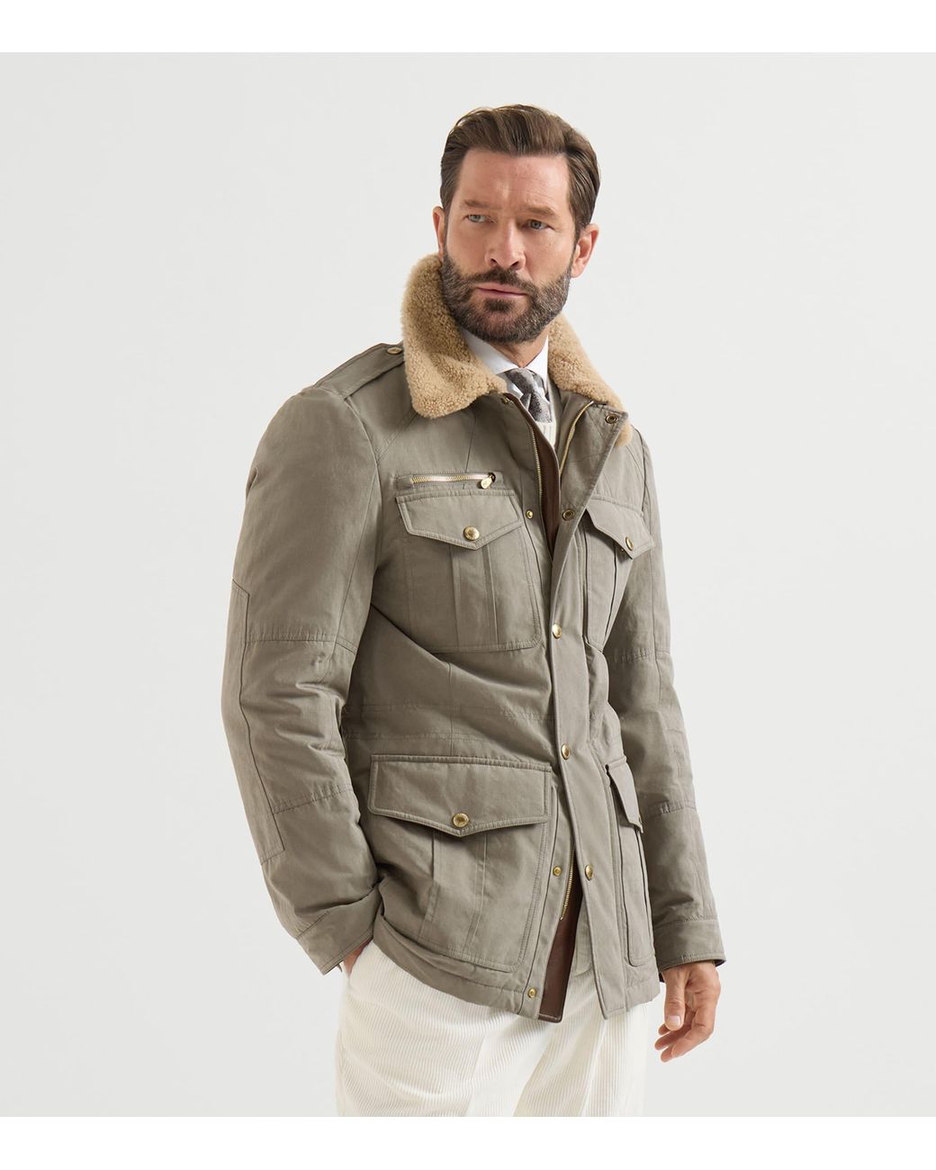 Brunello Cucinelli Green Techno-Cotton Waxed Safari Jacket for men
