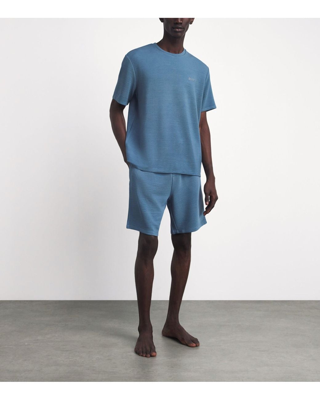 Boss Blue Rib-Knit Logo Shorts for men