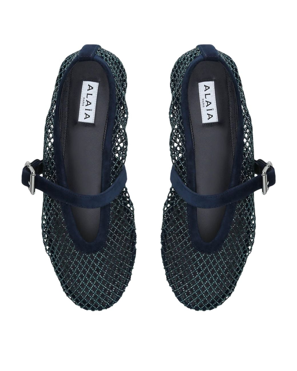 Alaïa Blue Embellished Mesh Ballet Flats