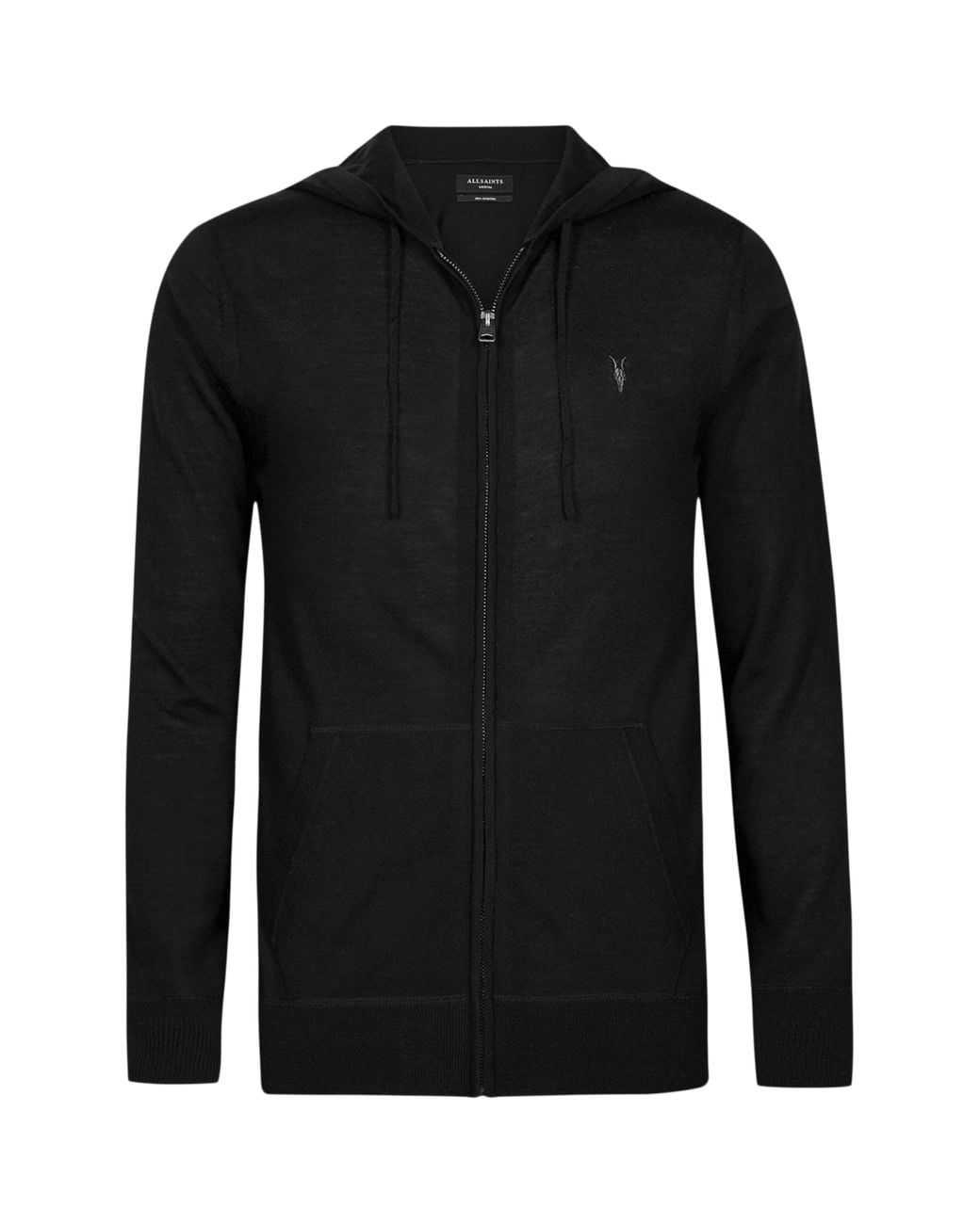 AllSaints Black Merino Wool Mode Hoodie for men