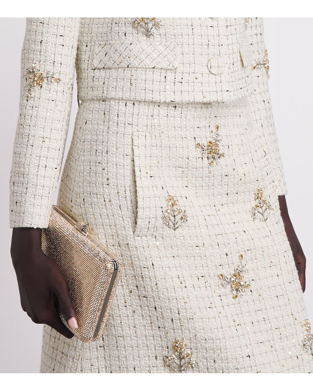 Huishan Zhang White Tweed Evelina Midi Skirt