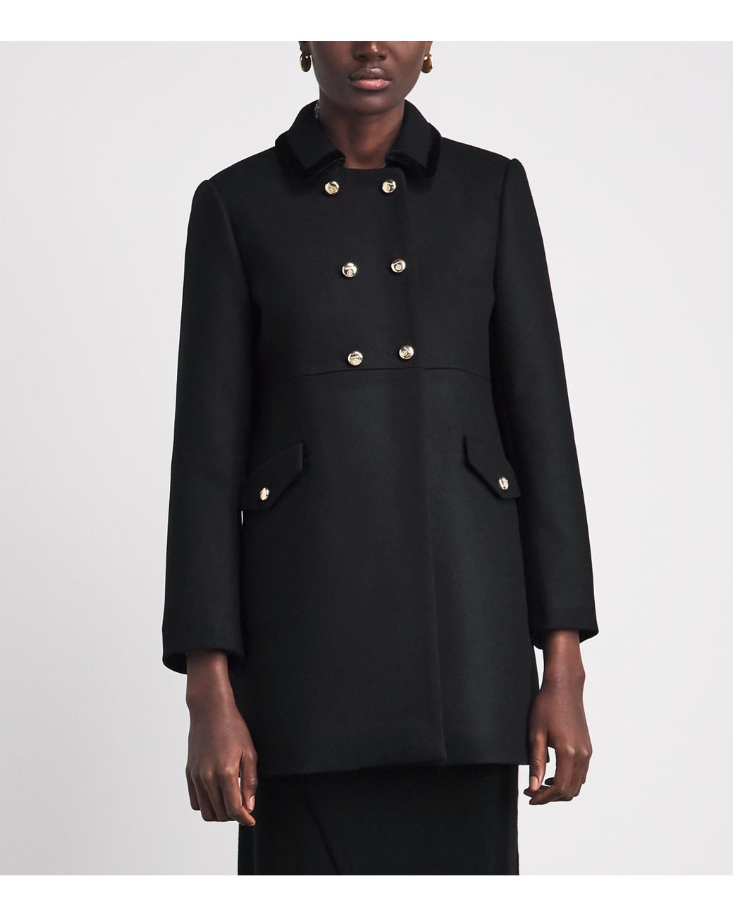 Sandro Black Wool-Blend Pea Coat