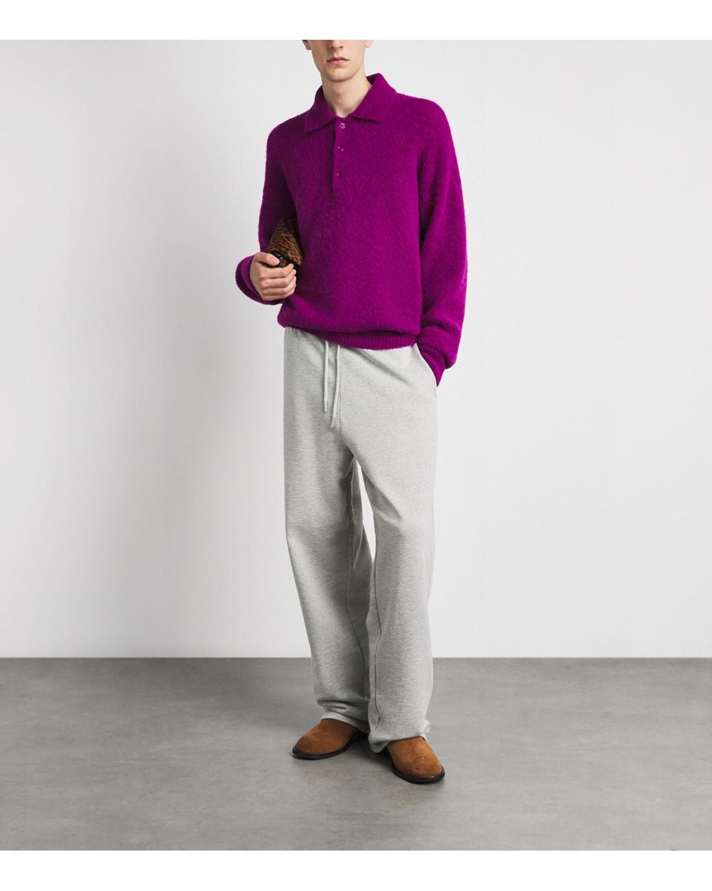 AMI Purple Knitted Polo Sweater for men