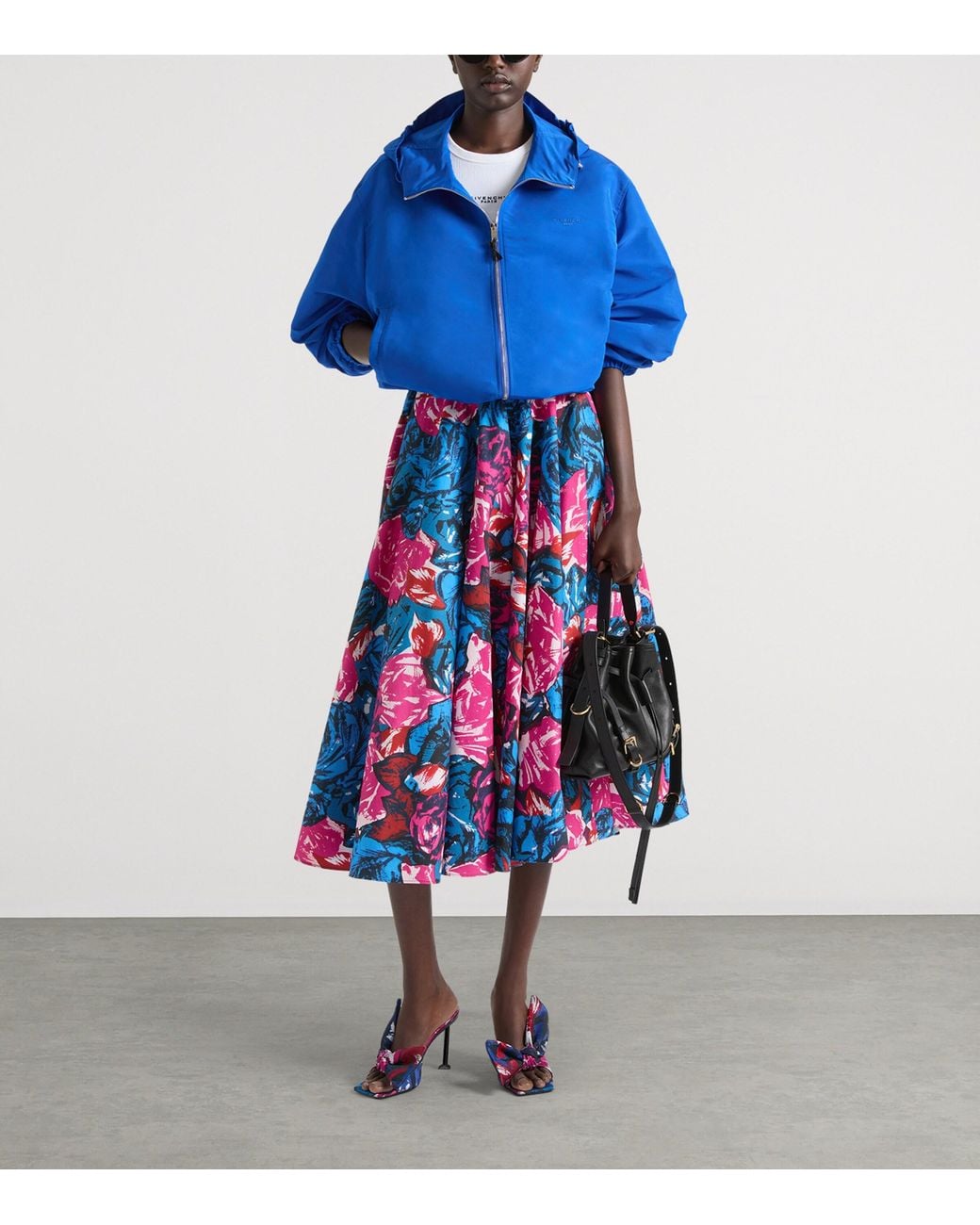 Givenchy Blue Cotton Floral Midi Skirt