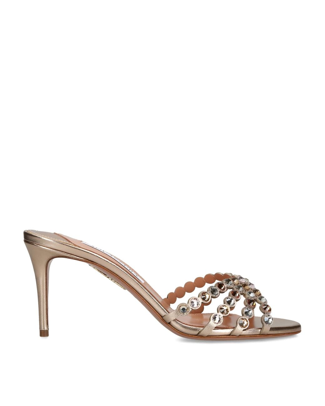 Aquazzura Brown Metallic Leather Embellished Tequila Mules 75