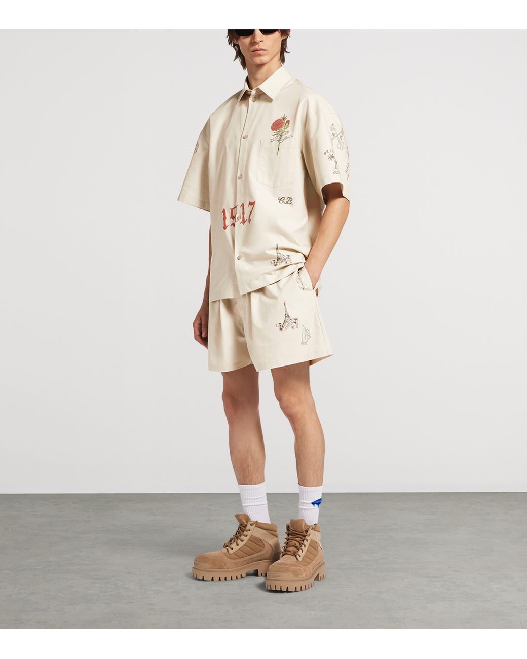 Balenciaga Natural Cotton Tattoo Print Shorts for men