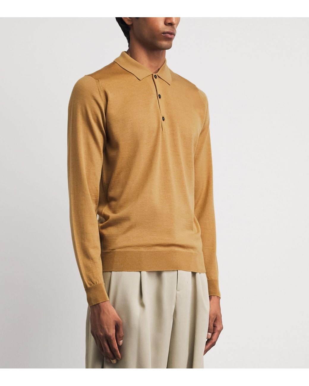 John Smedley Brown Merino Wool Long-Sleeve Polo Shirt for men
