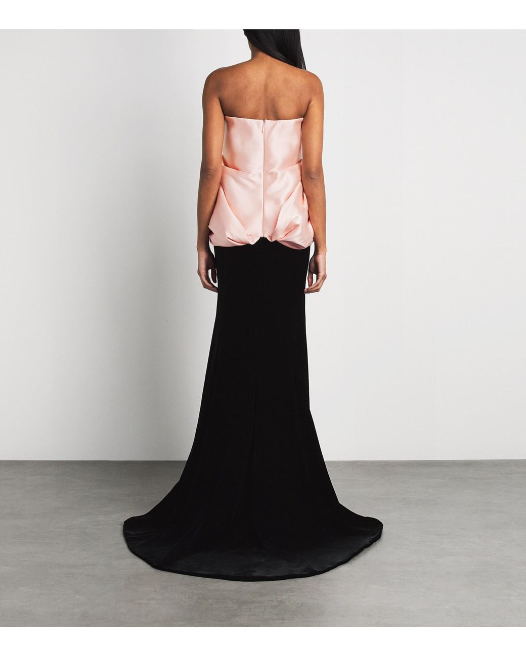 Costarellos Black Velvet-Silk Mikado Sleeveless Gown