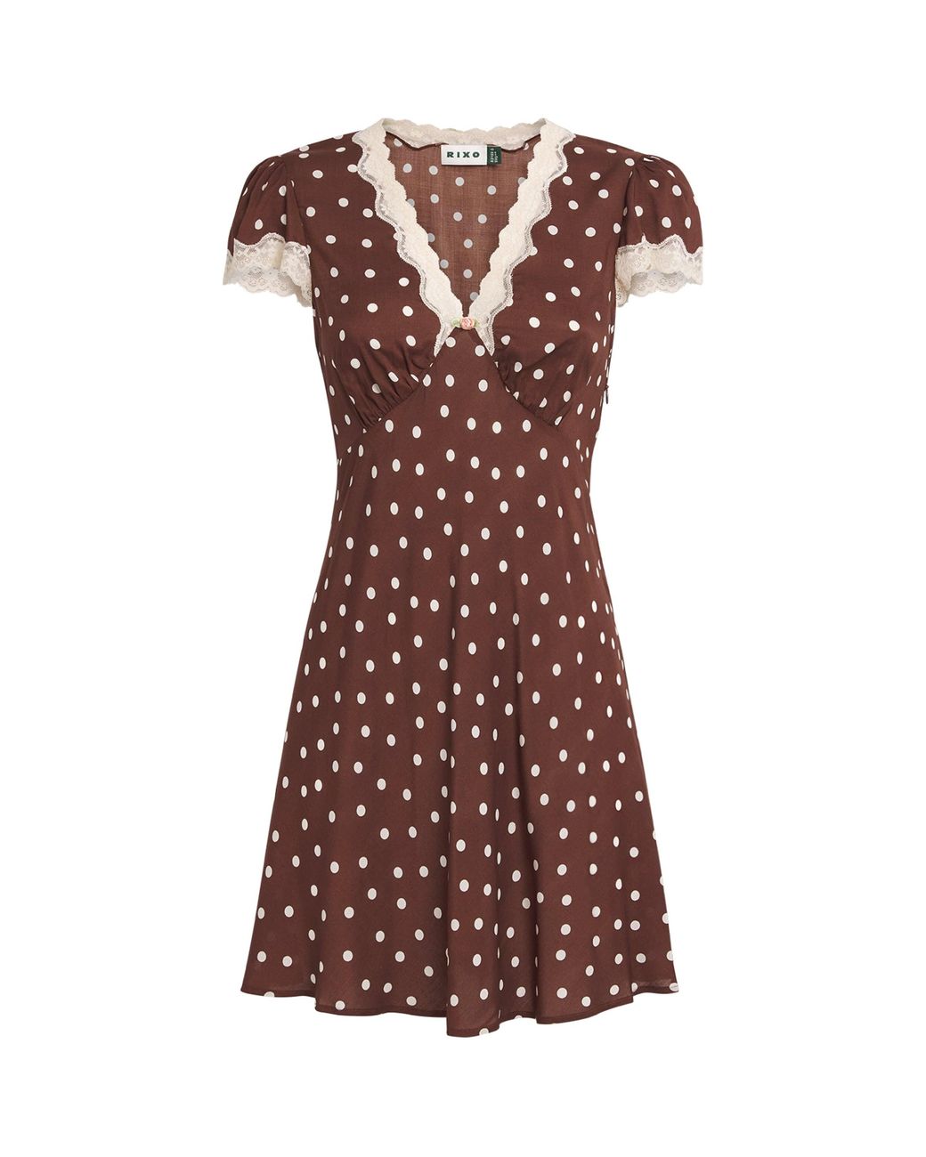 Rixo Brown Polka-Dot Cely Mini Dress