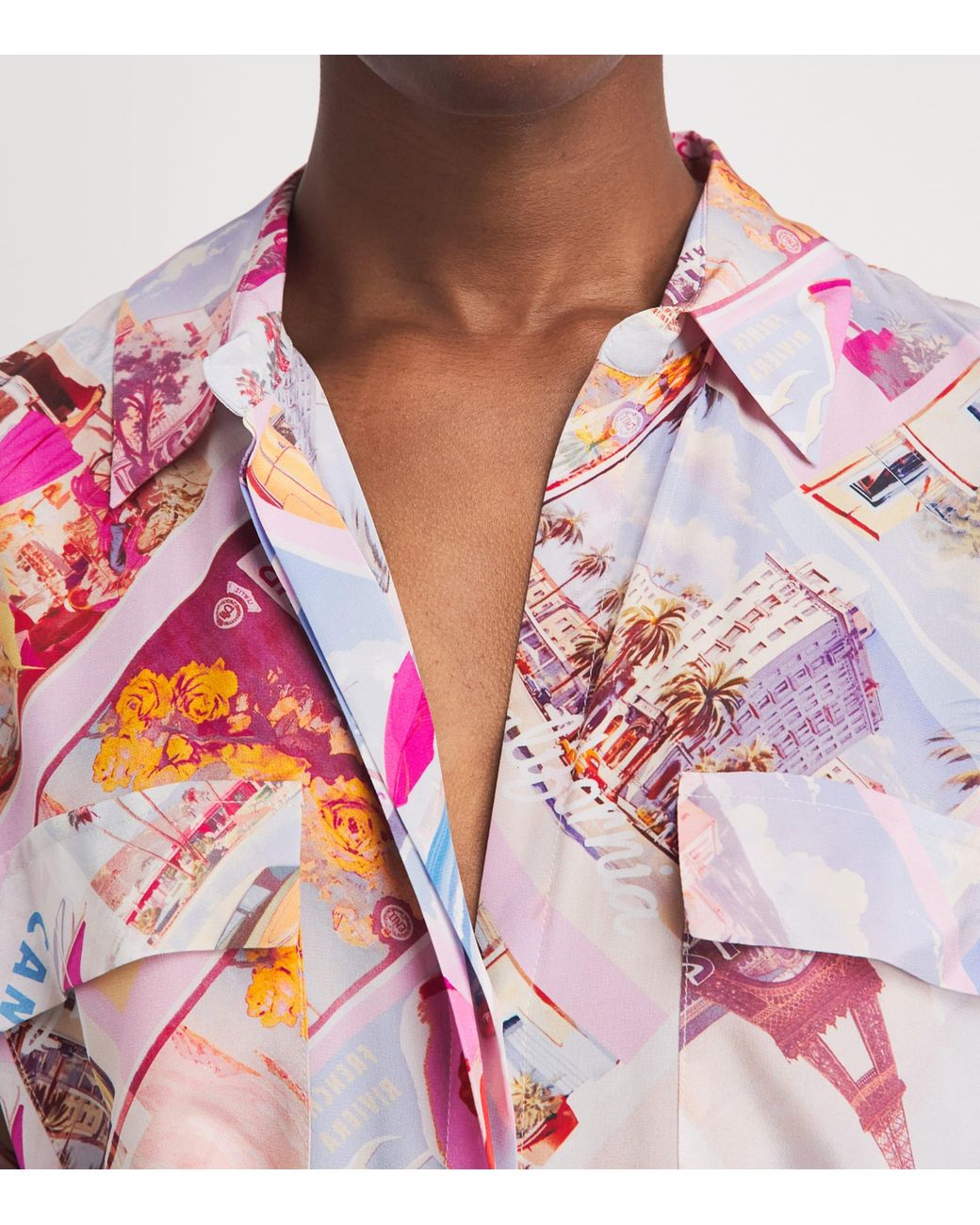 L'Agence Pink Silk Printed Cameron Maxi Shirt Dress