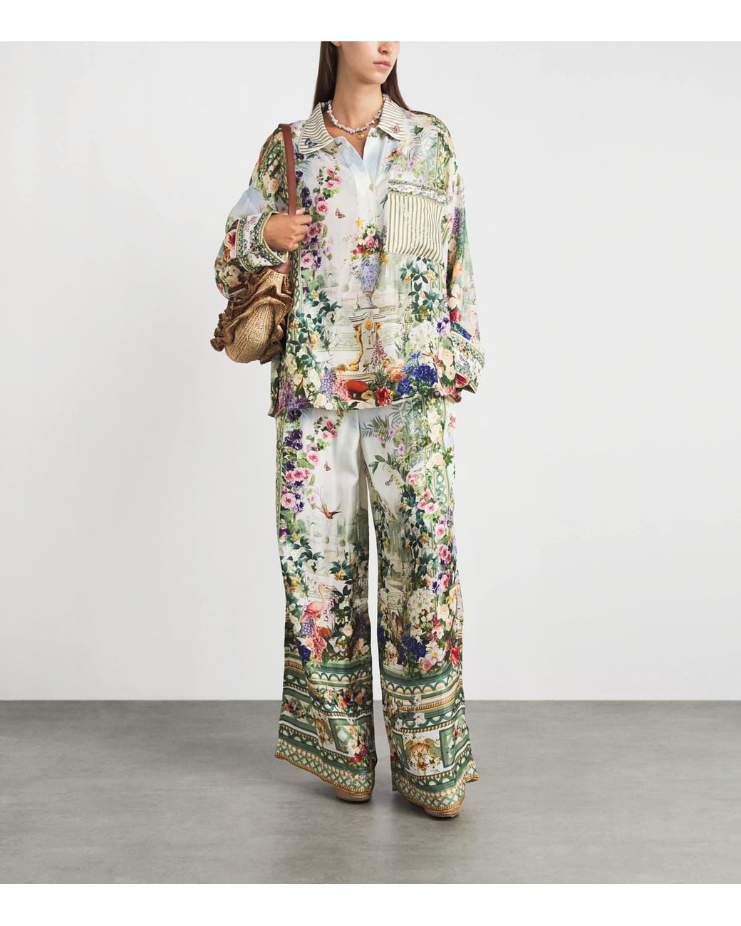 Camilla Green Silk Art For The Empress Wide Trousers