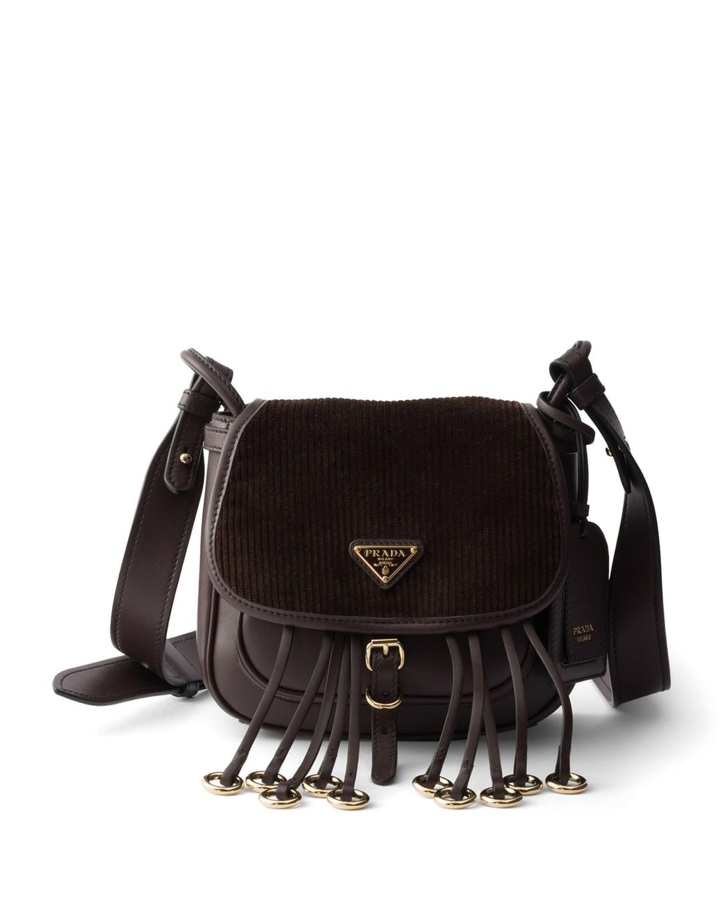 Prada Black Mini Leather And Corduroy Corsaire Shoulder Bag
