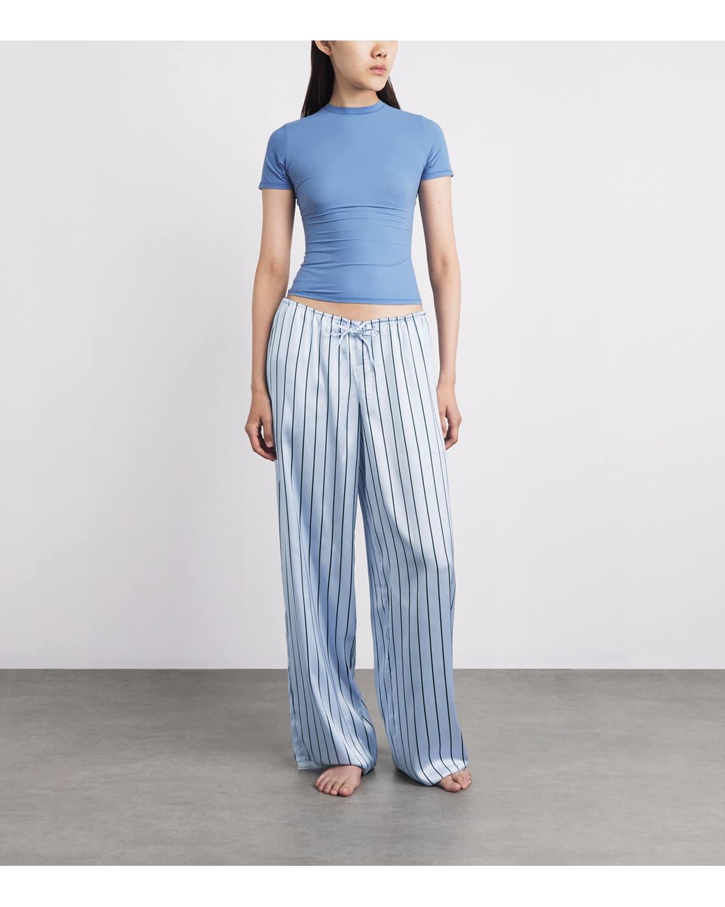 Skims Blue Woven Shine Stripe Pyjama Bottoms