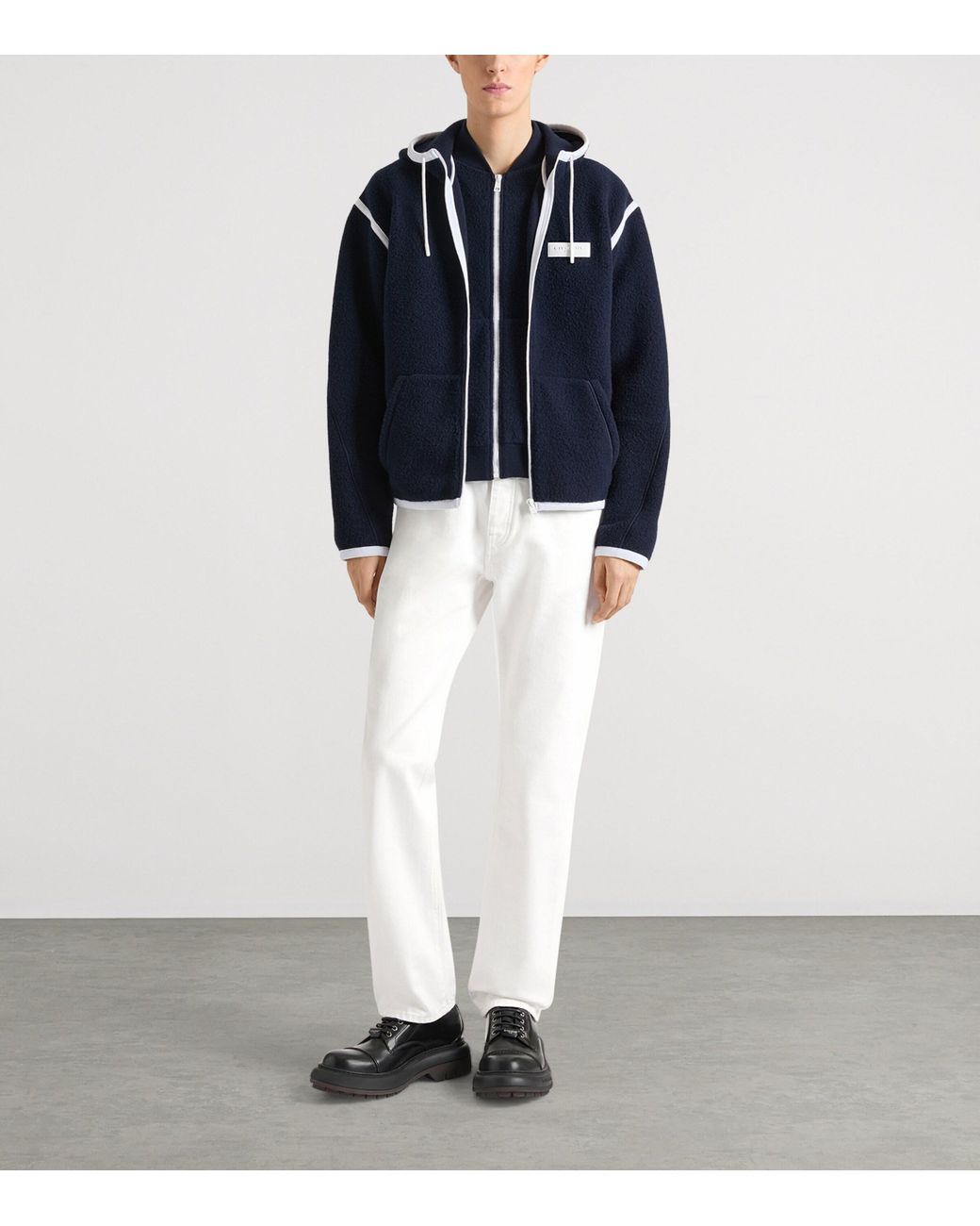 Givenchy Blue Wool Zip-Up Hoodie for men
