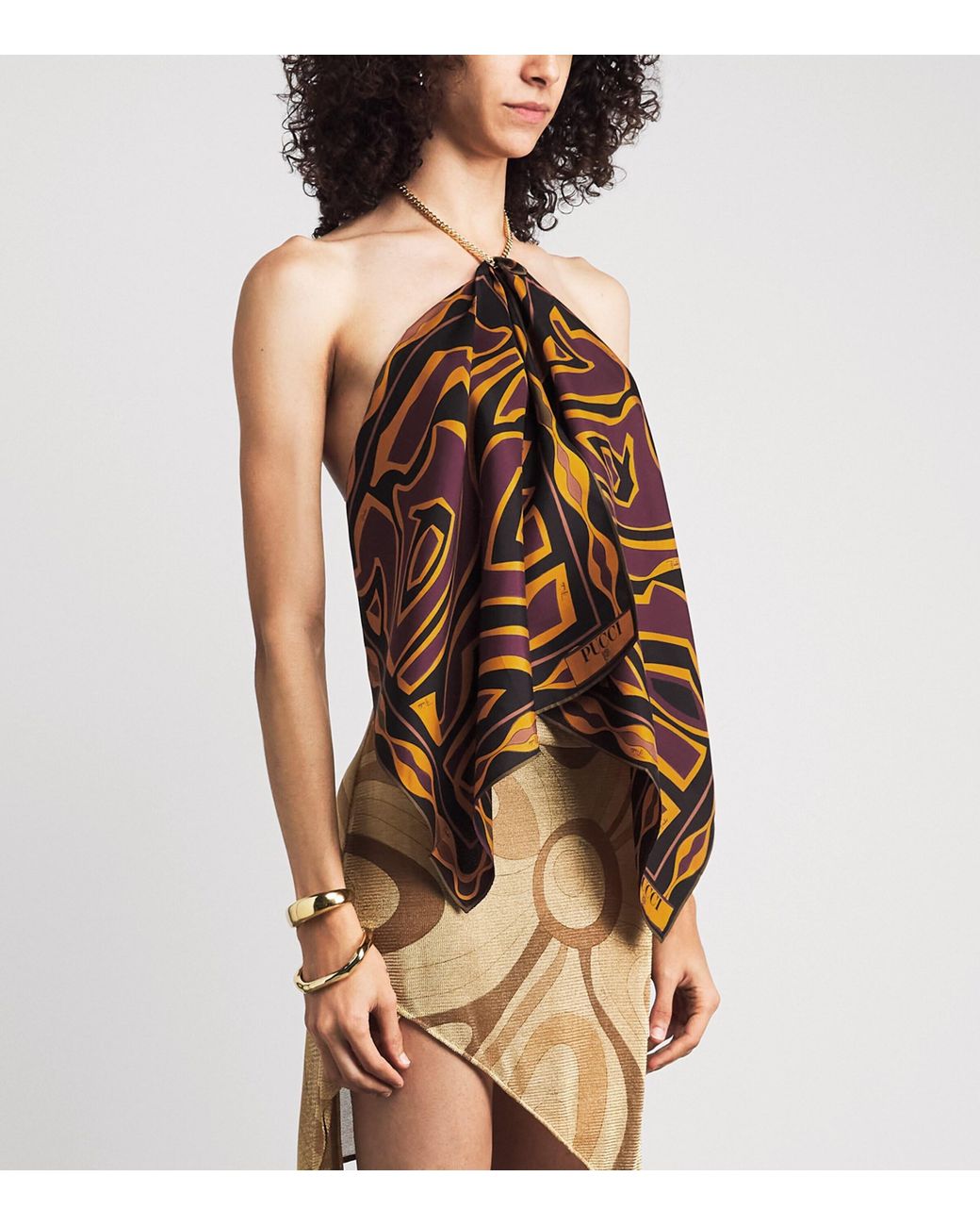 Emilio Pucci Brown Silk Labirinto Print Chain Blouse