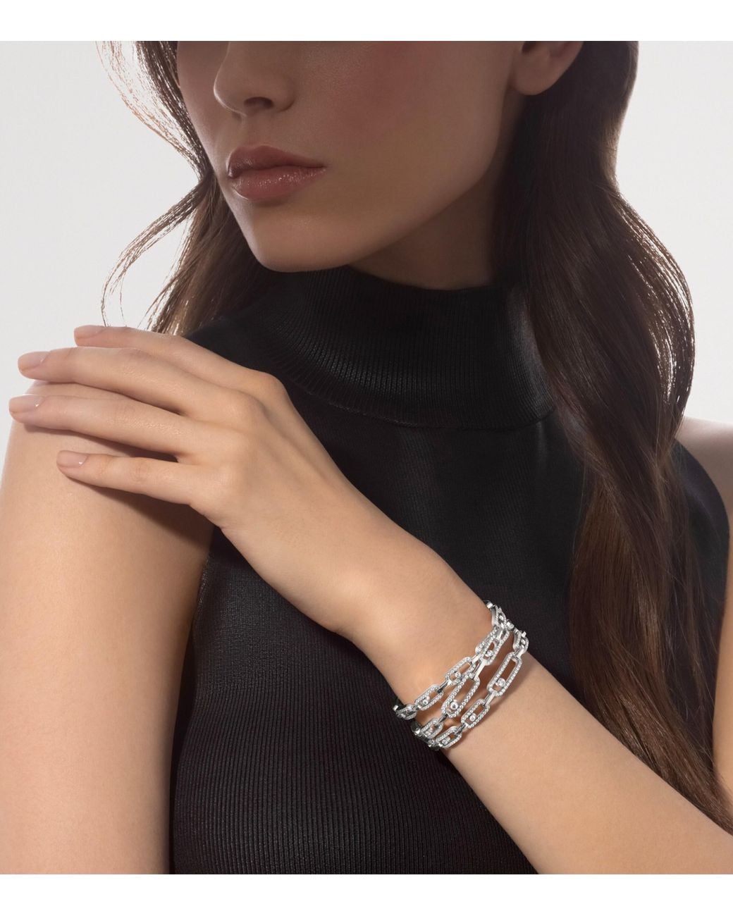Messika Metallic Move Link And Diamond Multi-Row Cuff Bracelet
