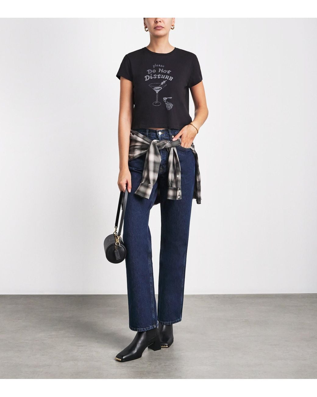 Re/done Black Cotton Dnd Print Boxy T-Shirt
