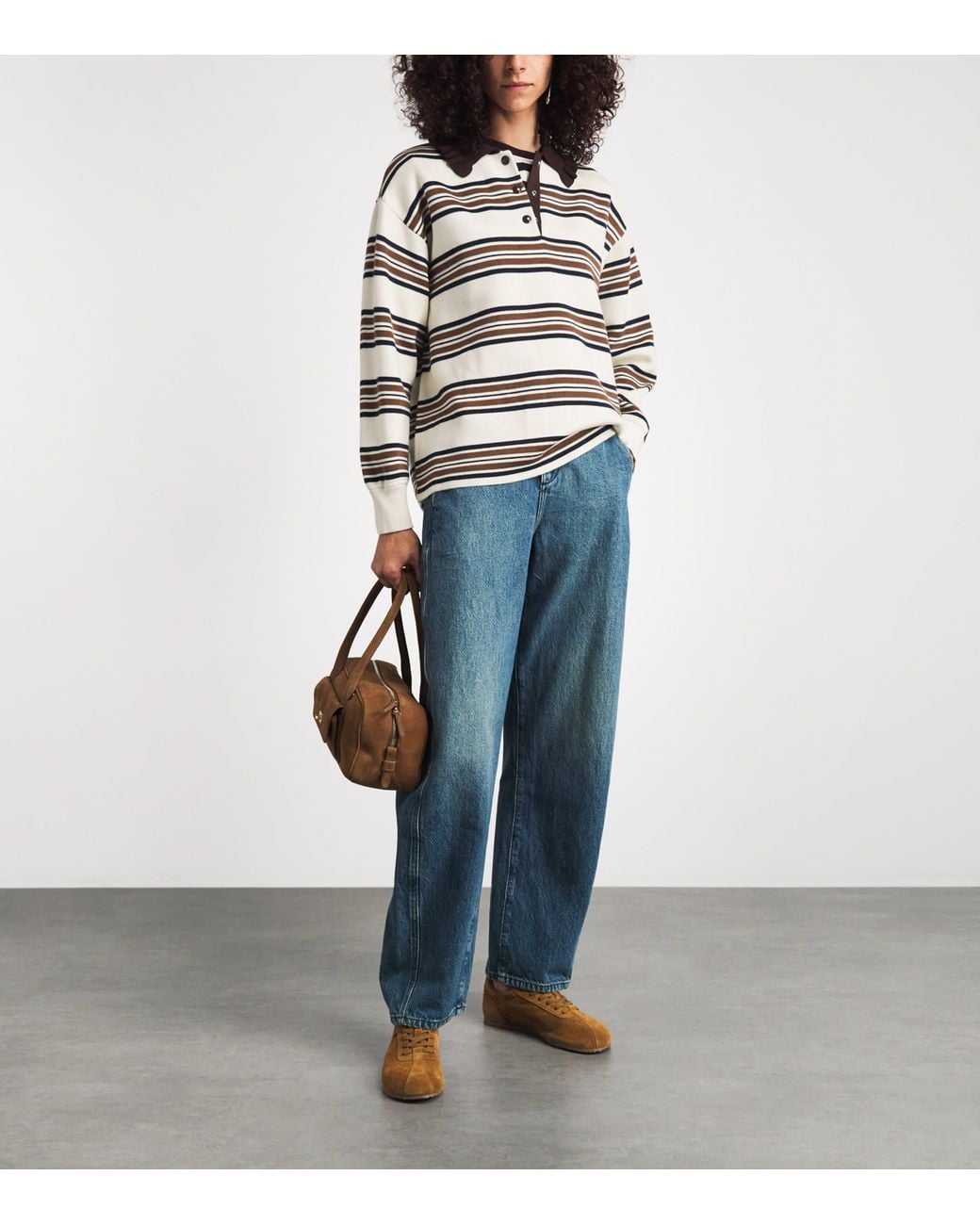 Claudie Pierlot White Ruffled-Collar Rugby Polo Sweater