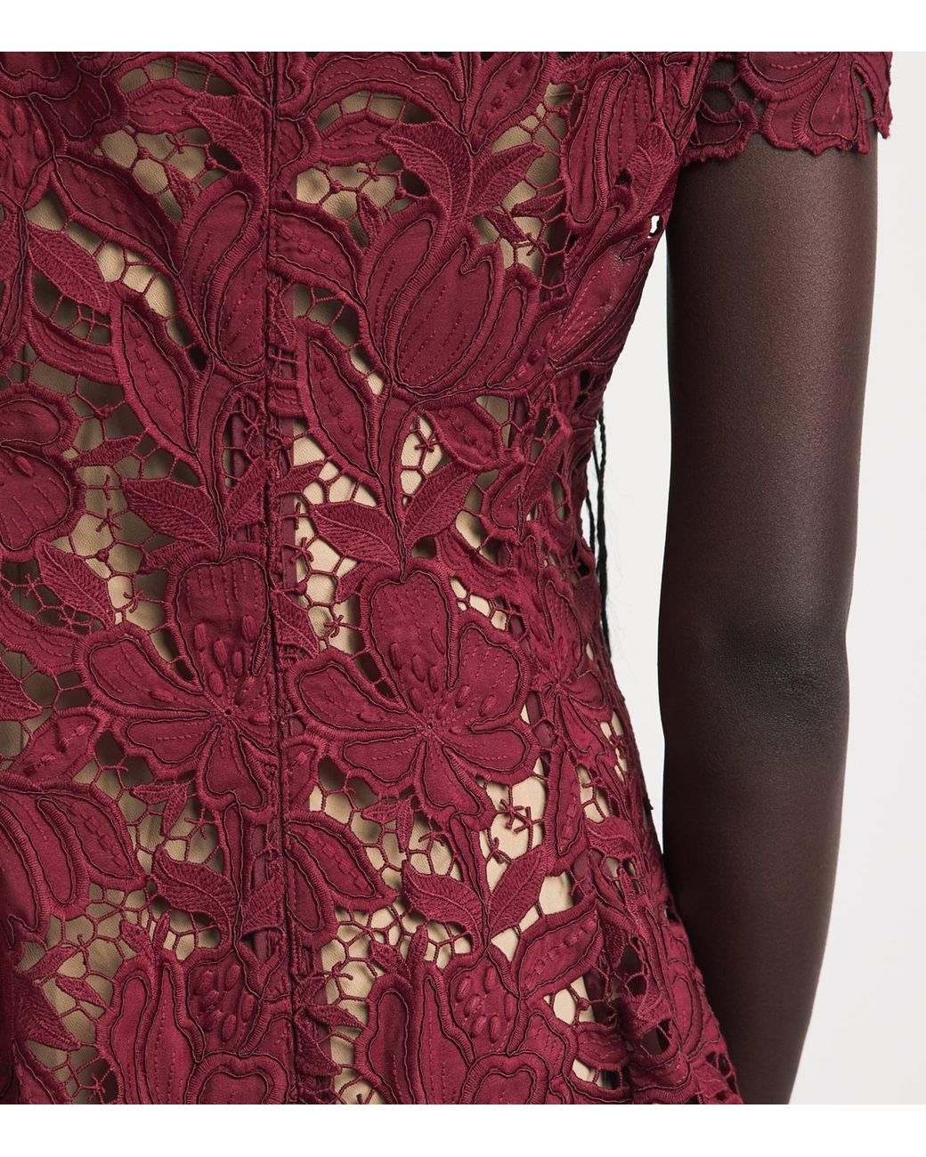 Self-Portrait Red Lace Floral Mini Dress