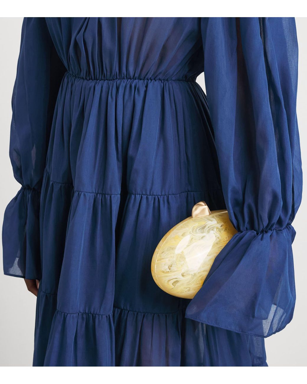 Moré Noir Blue Cotton-Silk Beatrice Tiered Maxi Dress