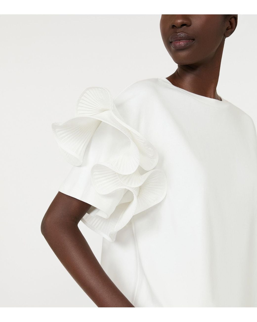 Max Mara White Cotton Jersey Ruffle T-Shirt