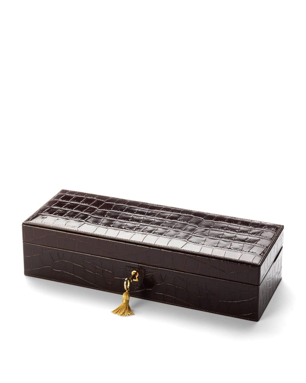 Aspinal Brown Croc Print Watch Box