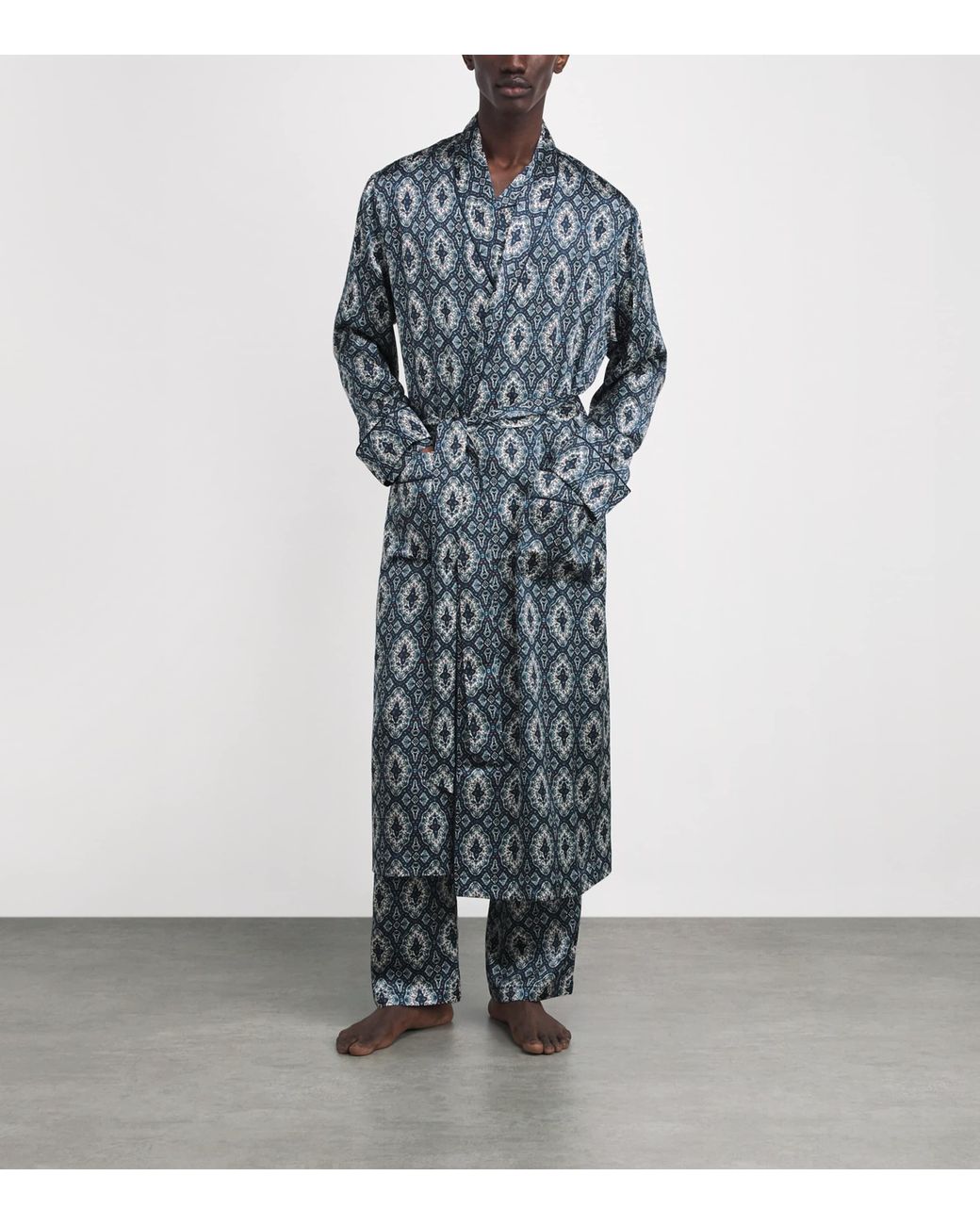 Harrods Blue Silk Tile Print Night Robe for men