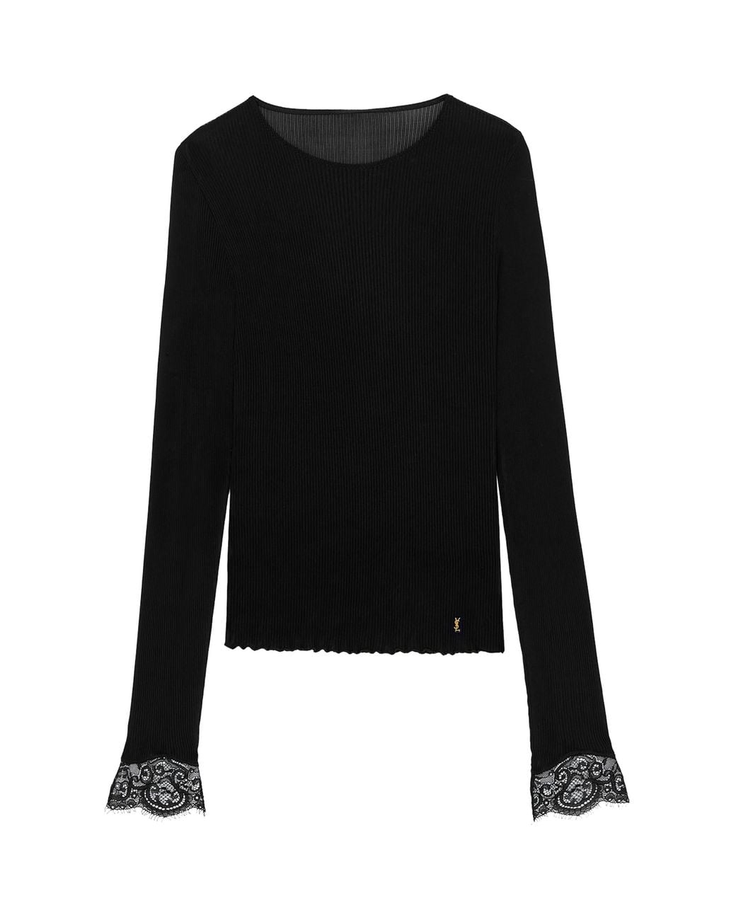 Saint Laurent Black Silk Lace-Trim Cassandre T-Shirt