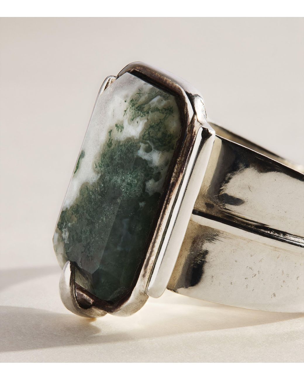 FYR Green Sterling And Moss Agate Aida Ring for men