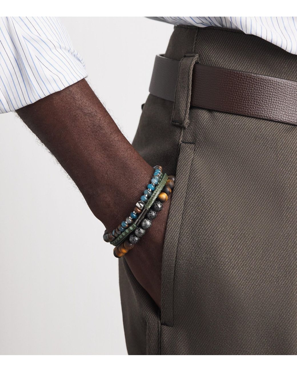 Tateossian Natural Tigers Eye Beaded Bracelet for men