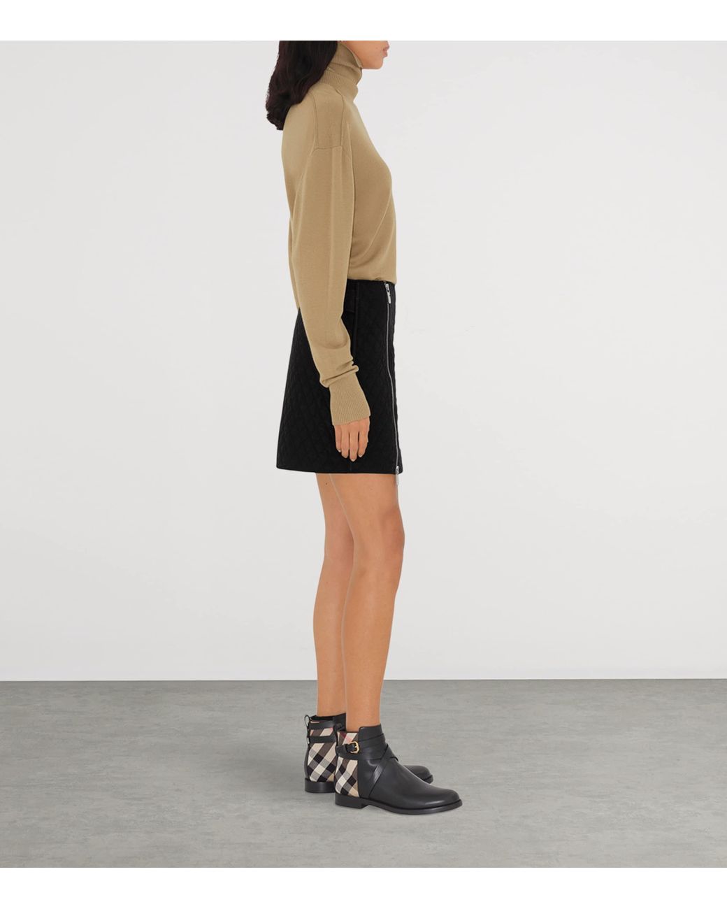 Burberry Black Check And Leather Ankle Boots