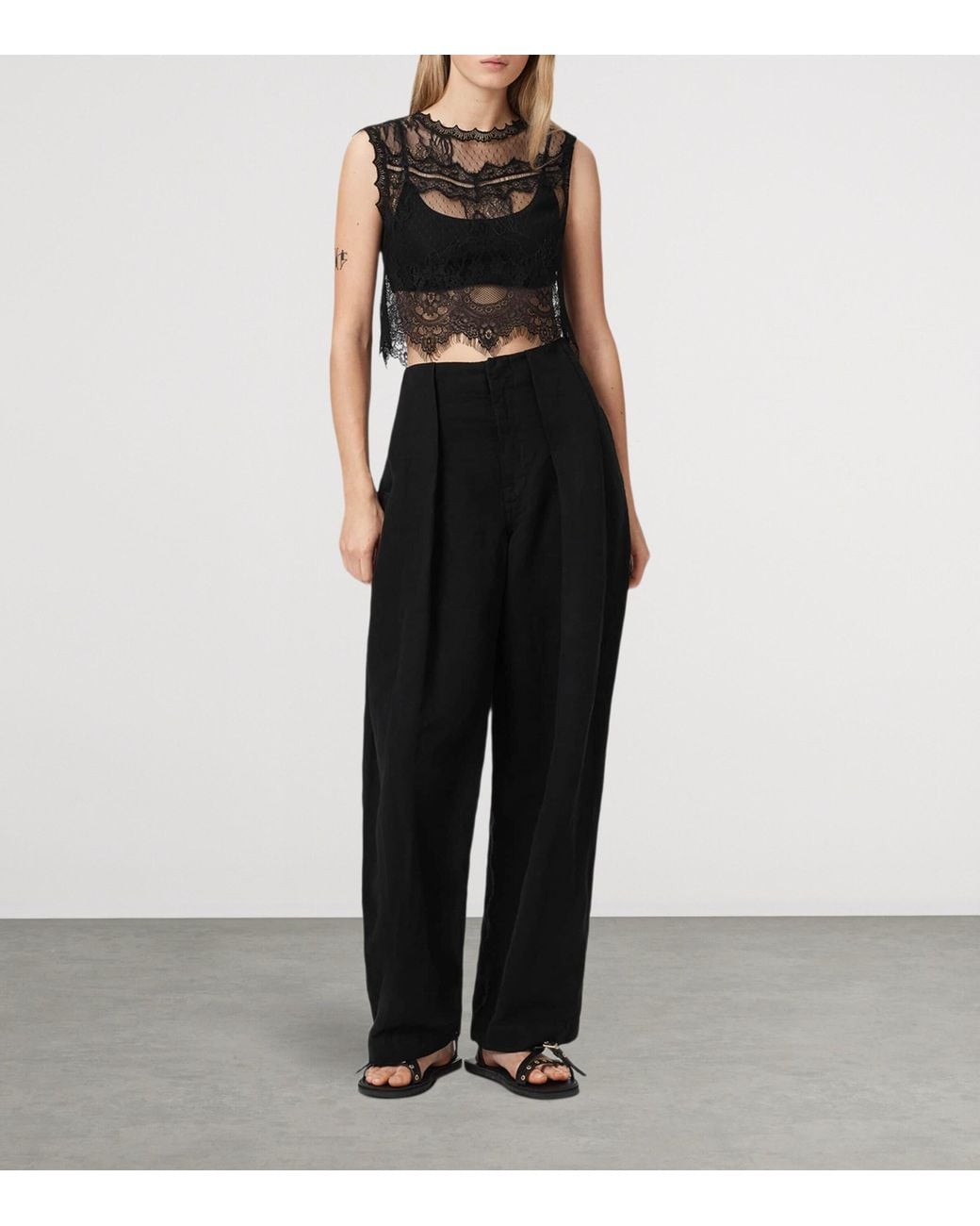 AllSaints Black Lace Eliza Crop Top