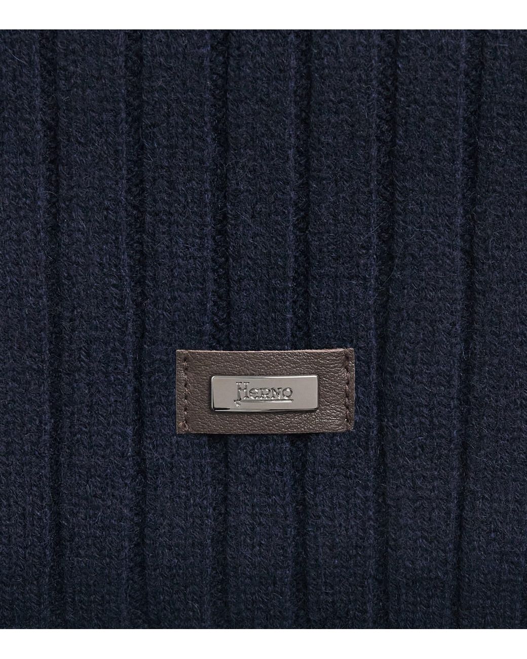 Herno Blue Cashmere Rib-Knit Scarf for men