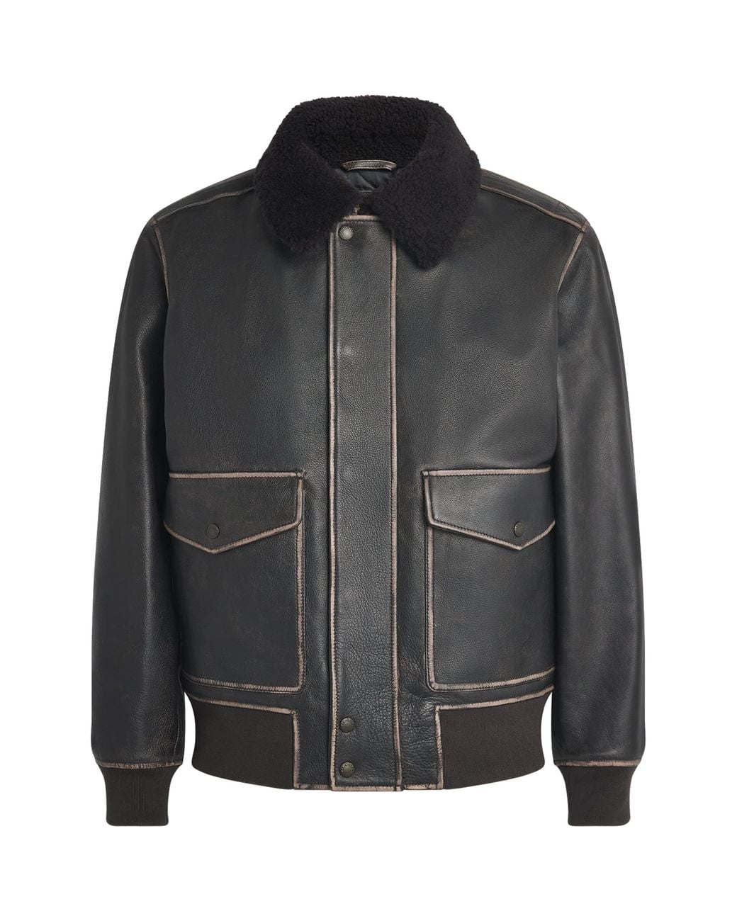 Rag & Bone Black Leather Shearling-Collar Bomber Jacket for men