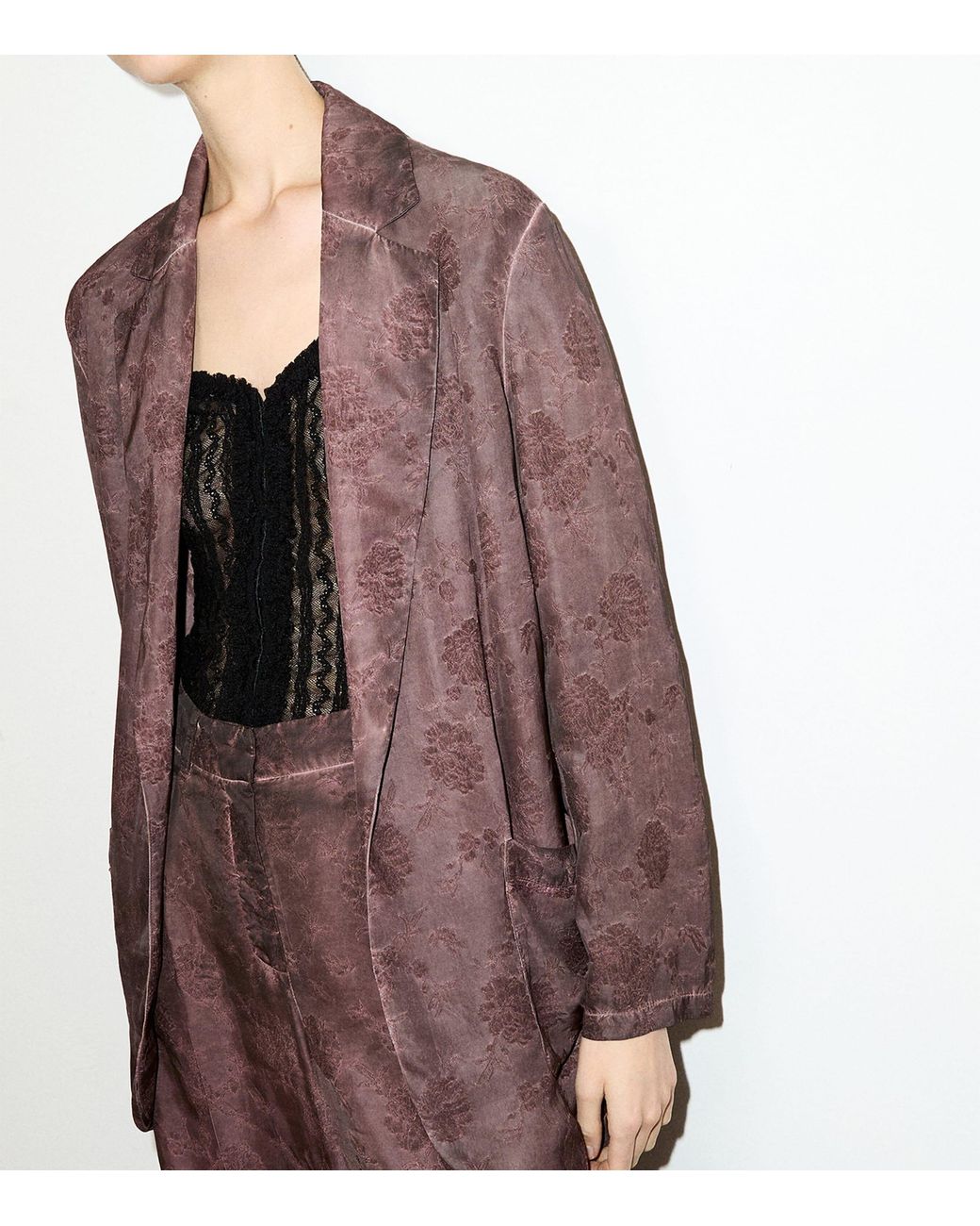 MAX&Co. Brown Floral Jacquard Open Blazer