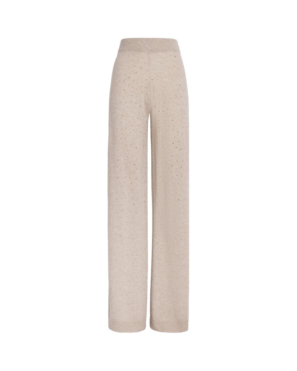Allude White Wool-Cashmere Crystal-Embellished Trousers