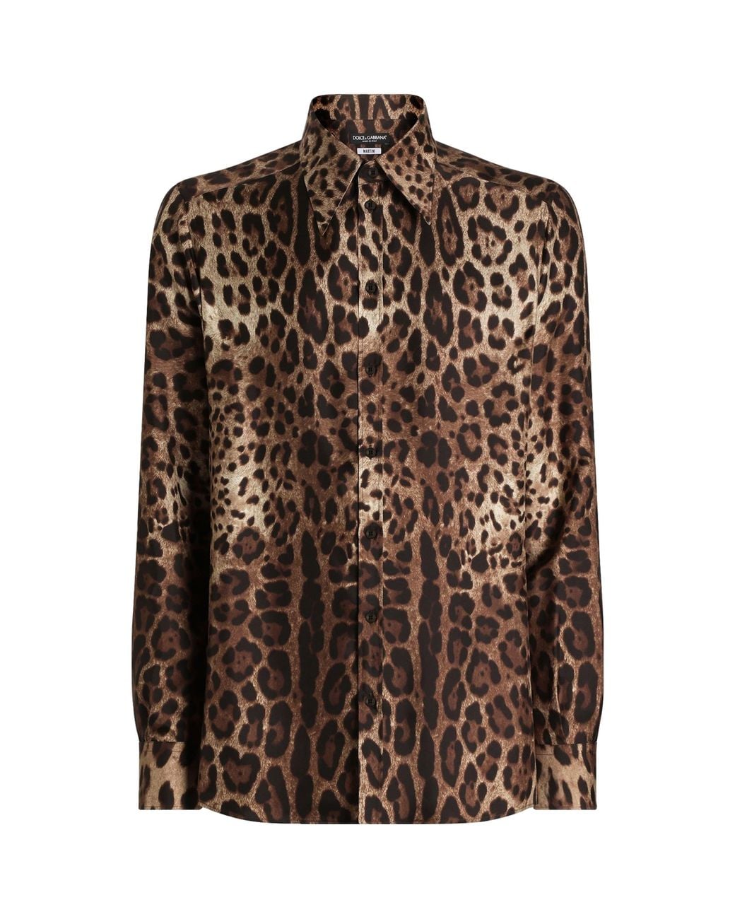 Dolce & Gabbana Brown Silk Leopard Print Shirt for men