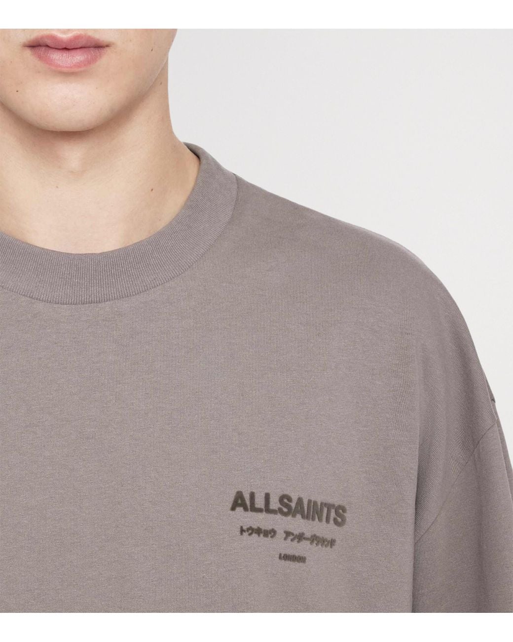 AllSaints Gray Organic Cotton Xander T-Shirt for men