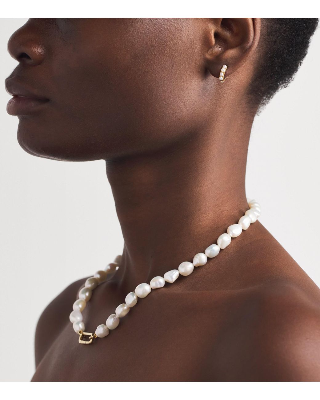 Rosa De La Cruz Metallic And Pearl Mini Hoop Earrings
