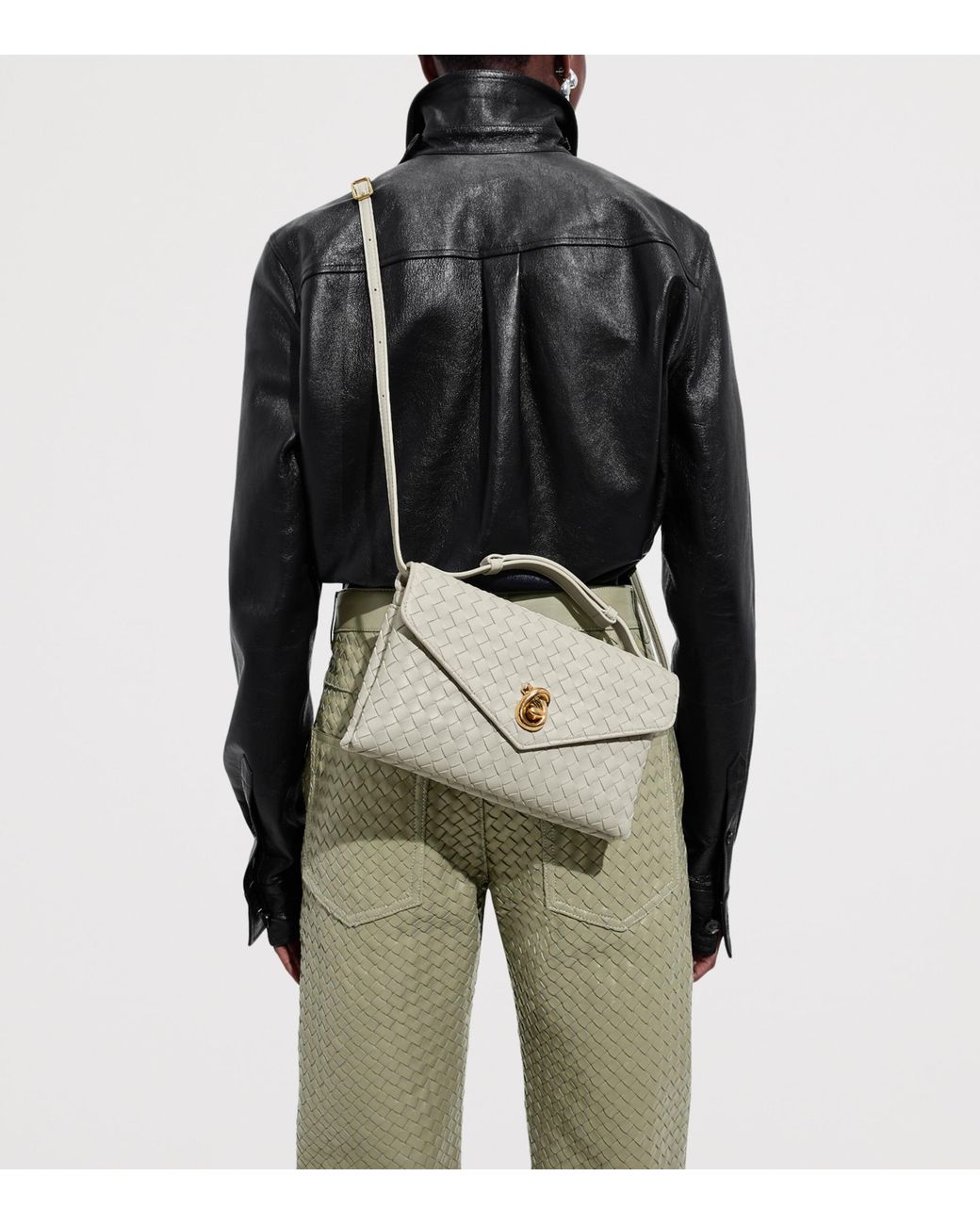 Bottega Veneta Metallic Leather Knot Lock Top-Handle Bag