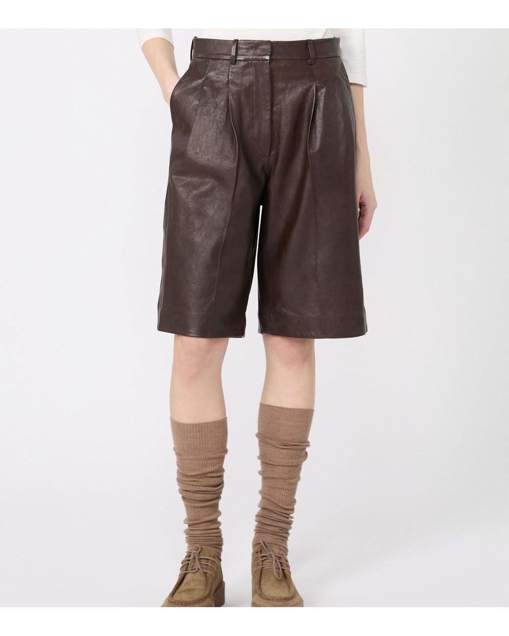 Weekend by Maxmara Gray Lambskin Shorts