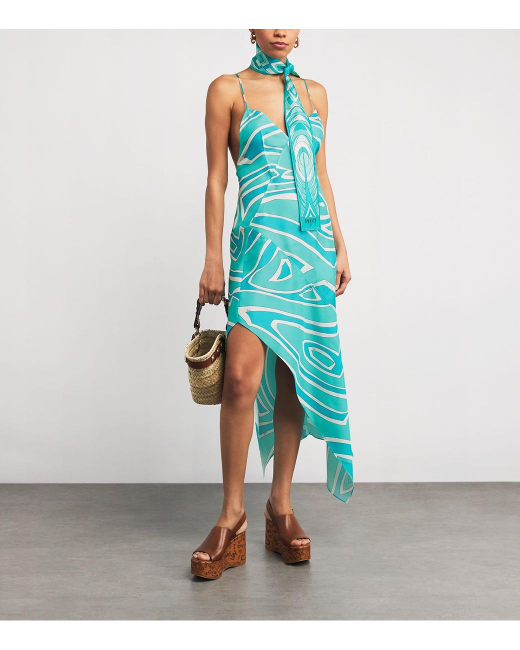 Emilio Pucci Blue Silk Labirinto Print Midi Dress
