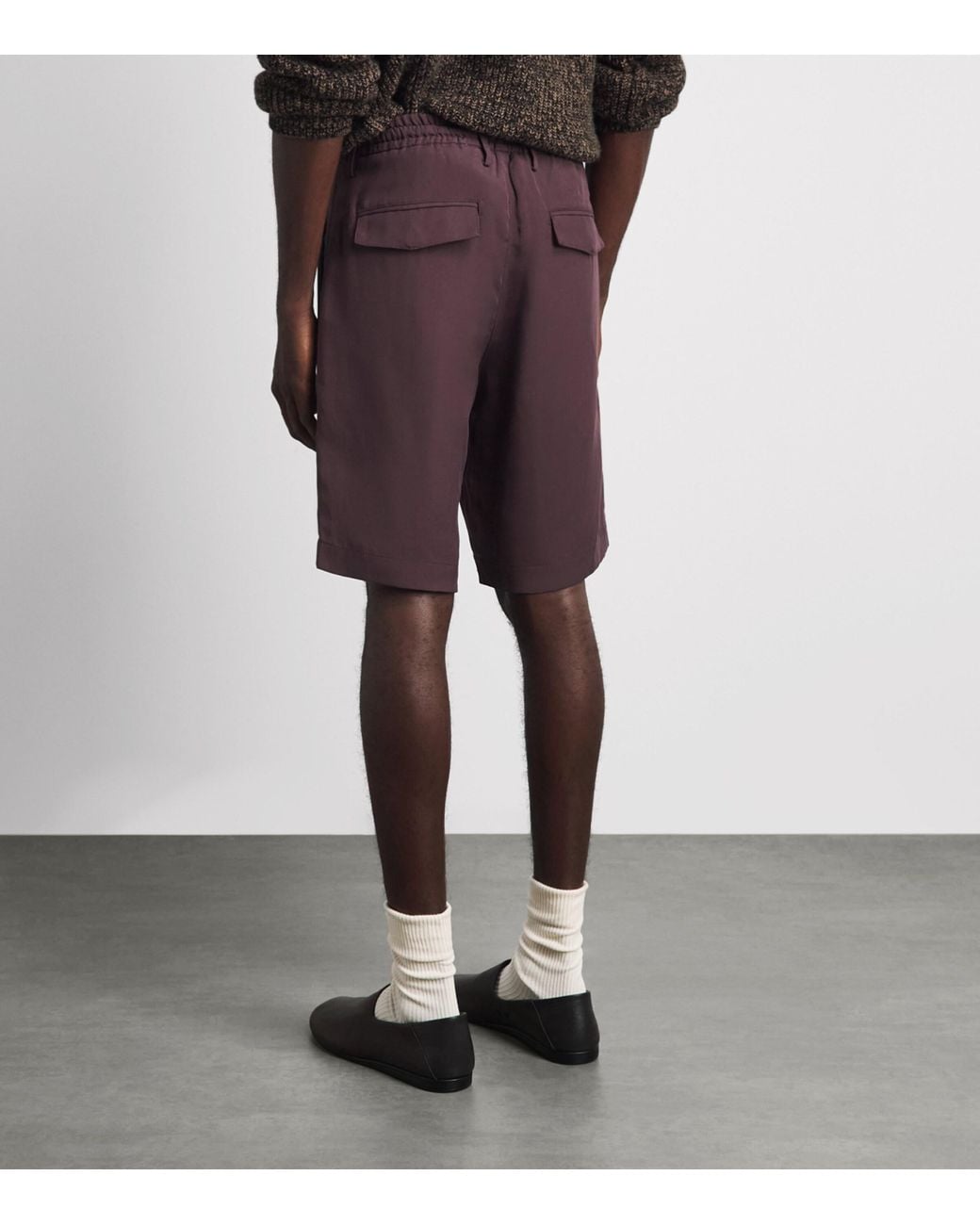 Eleventy Purple Linen Drawstring Bermuda Shorts for men