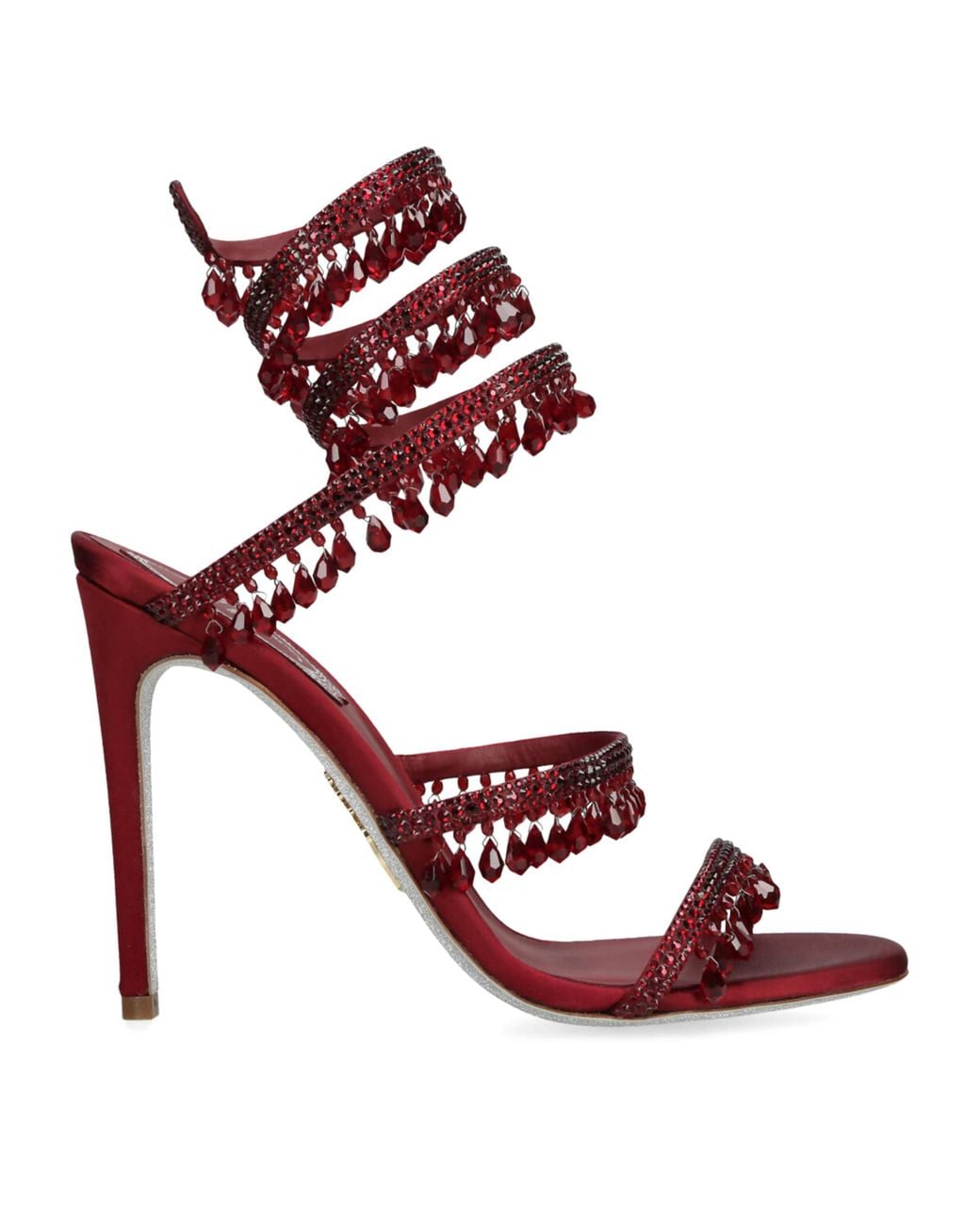 Rene Caovilla Red Satin Chandelier Heeled Sandals 105