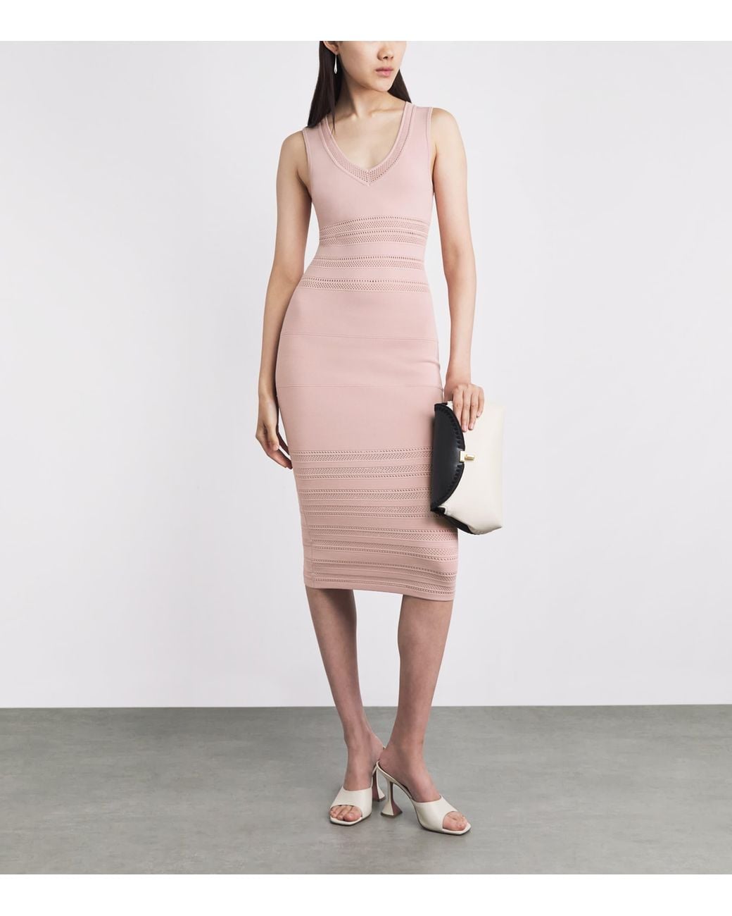 L'Agence Pink Knitted Taren Midi Dress